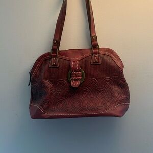 BOC  Red/Burgundy tooled leather embossed shoulder bag purse